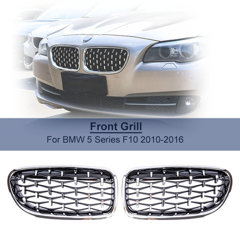 Grilles de gril de course de Sport de pare-chocs avant de voiture pour BMW série 5 F10 F11 F18 520i 523i 528i 520d 530d 10-16 Grille de rein de diamant ► Photo 1/1