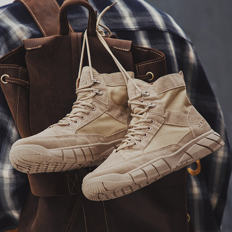 Bottes militaires montantes pour hommes, chaussures de marche pour Sports de plein air et loisirs, résistantes à l'usure, antidérapantes, en toile ► Photo 1/5