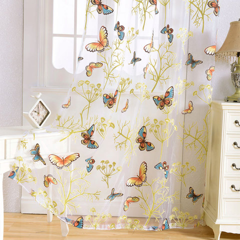 Rideau en Tulle papillon, pour fenêtres de salon, chambre à coucher, rideaux de cuisine imprimés, voilages, stores ► Photo 1/6