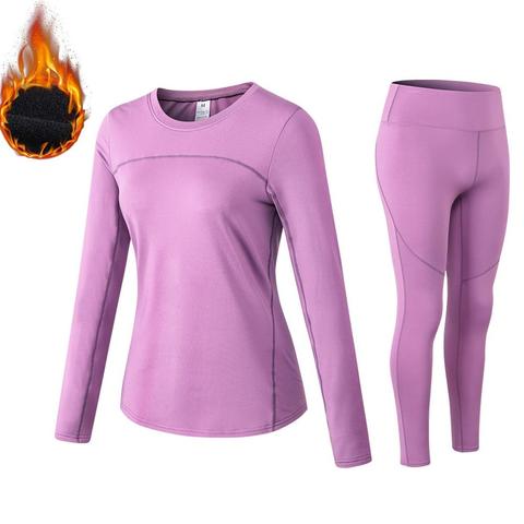 Sous-vêtements thermiques pour femmes, ensembles de sport longs johns en molleton élastique d'hiver ► Photo 1/6