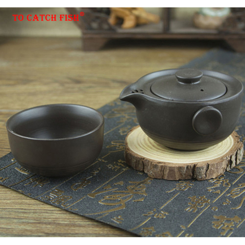 Service à thé noir en céramique comprenant 1 Pot, 1 tasse, élégante théière de voyage, gaiwan, belle et facile théière, théière kung fu ► Photo 1/6