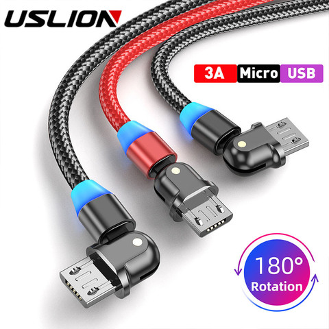 USLION 180 rotation Micro LED USB câble 3A charge rapide USB câble de données pour Samsung Huawei tablette Android téléphone portable ligne de données ► Photo 1/6