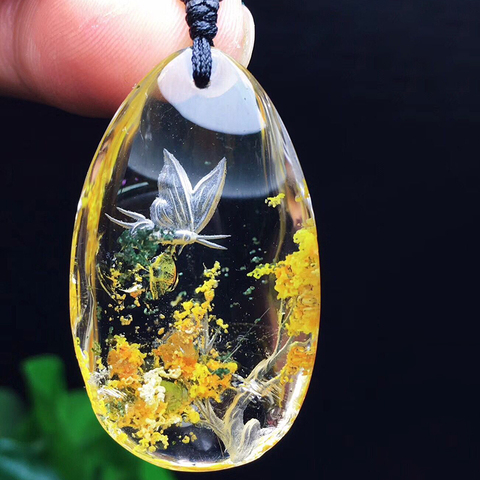 Fleur naturel fantôme cristal pendentif sculpté à la main papillon pendentif chandail chaîne collier chanceux pour les femmes hommes cristal bijoux ► Photo 1/5