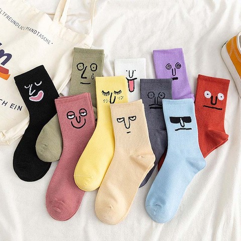 Chaussettes unisexes amusantes pour femmes, 1 paire, chaussettes en coton, Style coréen, adorables, taille EU 35-43, nouveauté Kawaii ► Photo 1/6