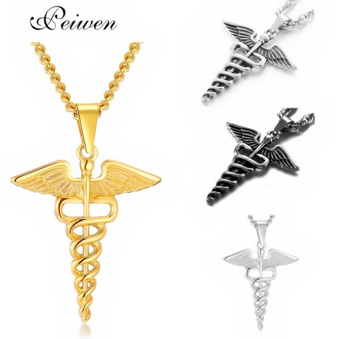 Symbole médical infirmière docteur animaux pendentifs collier acier inoxydable Caduceus Double ailes de serpent colliers pour hommes femmes bijoux ► Photo 1/6