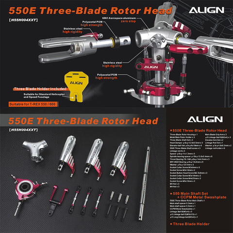 ALIGN 550E/L 600 – hélicoptère électrique, simulation réelle, 3 têtes de Rotor principal à trois pales, broche de 10MM ► Photo 1/1