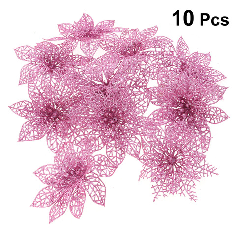 10 pièces fleurs artificielles simulées noël fleurs artificielles en plastique fleurs décoratives pour arbre de noël rose A35 ► Photo 1/6