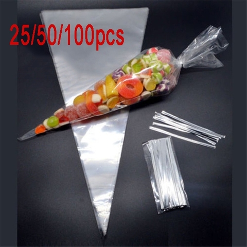 Sac d'emballage en cellophane transparent, pour cadeau de noël, fleurs, fête de mariage, popcorn, Halloween, bonbons, 25/100 pièces ► Photo 1/6