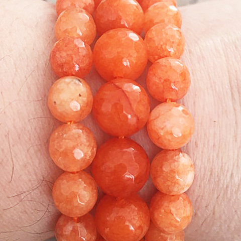 FLTMRH naturel facette Orange calcédoine pierre ronde perle en vrac pour la fabrication de bijoux 4/6/8/10/12mm Bracelets à faire soi-même pendentif cou ► Photo 1/1