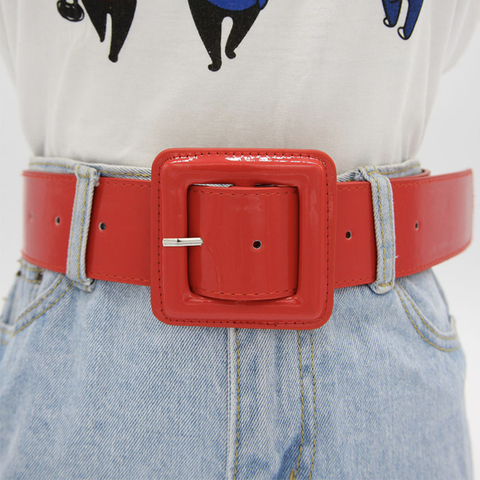 Ceinture en cuir verni pour femmes, grande taille, large, brillante, de haute qualité, tendance, taille rouge, noire ► Photo 1/6