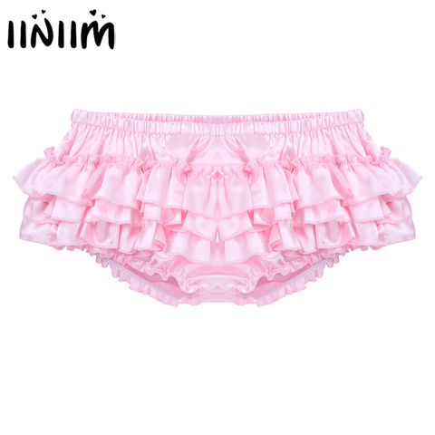 Culotte Sissy et Gay pour hommes, Lingerie de nuit brillante, culotte en Satin à volants, slip Sexy, sous-vêtement Bikini ► Photo 1/6