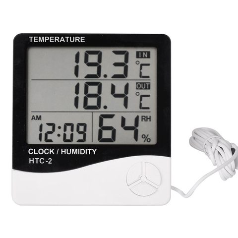 Thermomètre numérique pour salle intérieure HTC-2 hygromètre compteur électronique d'humidité et de température horloge avec capteur de sonde externe ► Photo 1/6