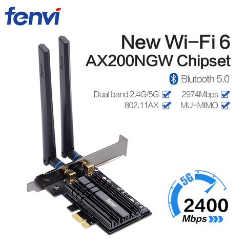 Adaptateur Wifi sans fil à double bande pour ordinateur, carte de réseau avec Bluetooth 5.0, 6 Intel AX200 PCIe, 3000 Mbps, 2,5 G/5 Ghz, 802.11ac/ax, AX200NGW, accessoire de connexion pour pc ► Photo 1/6