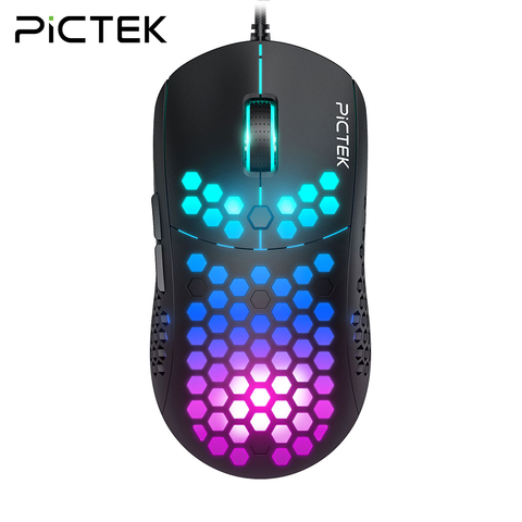 PICTEK PC292 – souris de jeu ultralégère, en nid d'abeille, 10000DPI, 6 boutons programmables réglables, pour PC, ordinateur portable ► Photo 1/6