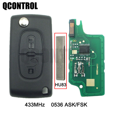 QCONTROL-clé de télécommande de voiture | Combinaison pour PEUGEOT 207 208 307 308 408 (CE0536 ASK/FSK, 2 boutons HU83) ► Photo 1/2