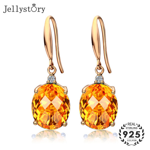 Jellystory mode argent 925 bijoux boucles d'oreilles avec ovale en forme de Citrine pierres précieuses boucles d'oreilles goutte pour les femmes cadeaux de fête de mariage ► Photo 1/5