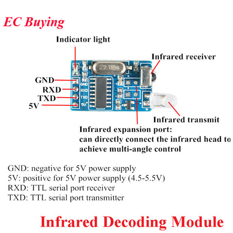 Transmetteur récepteur à distance infrarouge sans fil, Module de décodage infrarouge, Module de codage, Communication en série sans fil, Code NEC ► Photo 1/6