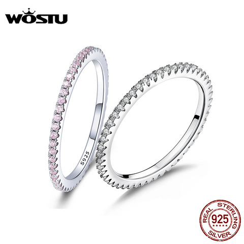 WOSTU vente en gros 100% argent Sterling 925 géométrique rond clair CZ cercle anneau de doigt pour les femmes de fiançailles bijoux cadeau FIR066 ► Photo 1/6