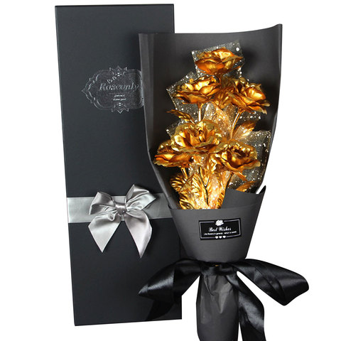 24K feuille plaqué or Rose Bouquet proposition cadeau fleurs boîte de mariage décor saint valentin cadeau créatif doré Rose livraison directe ► Photo 1/6