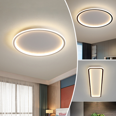 Moderne LED ultra-mince éclairage de plafond rectangulaire rond chambre salon noir et blanc Acrylique abat-jour lampe ► Photo 1/6