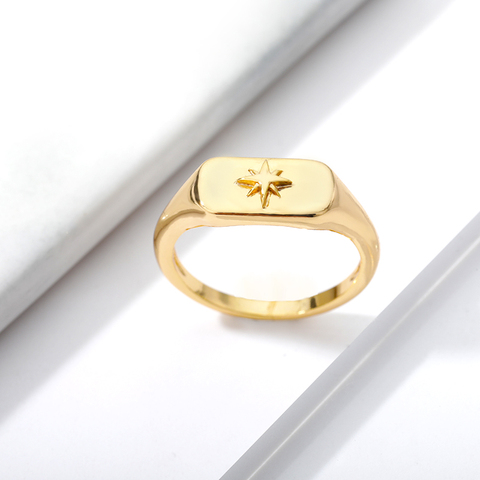 Bague en forme de Star du nord pour Femme, Signet, Simple, tendance coréenne, doigt, couleur or, géométrique, carré, cadeau de fête d'amitié, Bijoux ► Photo 1/6