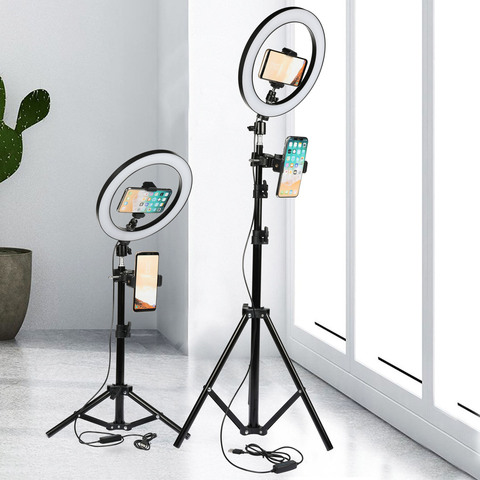 Anneau lumineux LED multifonctions de 26CM, intensité variable, pour Selfie, support de téléphone portable, caméra, diffusion vidéo en direct, Youtube, maquillage ► Photo 1/6