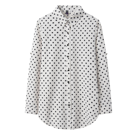 Chemise longue à manches longues pour femmes, grande taille, décontractée, à la mode, imprimé à pois, 5xl, printemps, 2022 ► Photo 1/6