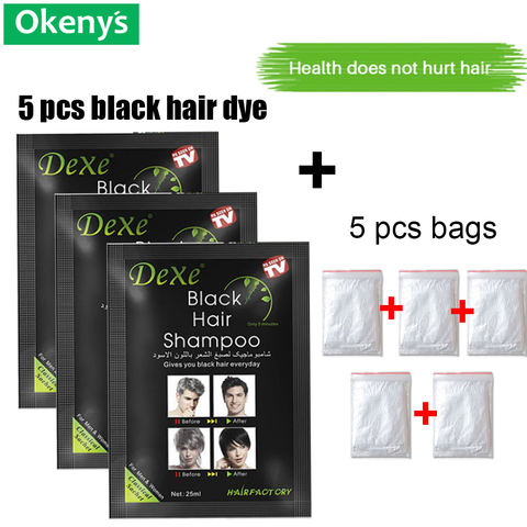 5 pièces 25ml Dexe noir cheveux shampooing 5 minutes Colorant cheveux en herbe noire naturel plus rapide noir cheveux restaurer Colorant shampooing traitement ► Photo 1/6