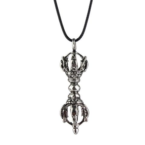 Collier pendentif Viking tibétain bouddhiste Vajra Dorje Phurba 3D amulette nordique avec cordon de cire couleur argent bijoux cadeau pour garçons ► Photo 1/6