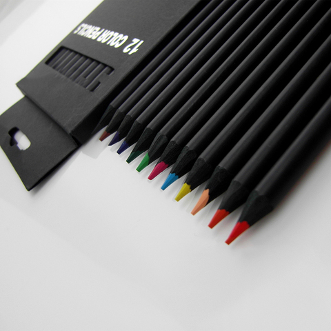 Recharge de crayons pièces/ensemble de haute qualité, 12 crayons de couleur, fournitures scolaires professionnelles, en bois noir, 3.0 ► Photo 1/6