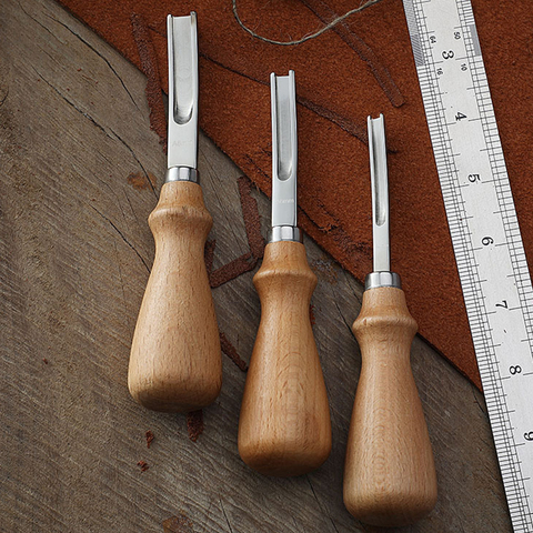 Artisanat en cuir pratique, couteau biseauté de ski, bricolage, outil manuel de coupe avec manche en bois 3 tailles A4mm A6mm A8mm ► Photo 1/6