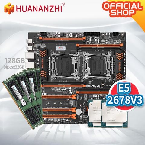 HUANANZHI X99 F8D X99 carte mère Intel double avec Intel XEON E5 2678 V3 * 2 avec 4*32GB DDR4 RECC mémoire combo kit NVME USB 3.0 ► Photo 1/1