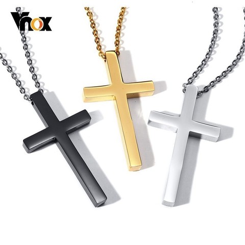 Vnox Simple acier inoxydable croix pendentif collier pour hommes femmes noir or ton collier bijoux ► Photo 1/6