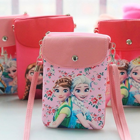 Disney dessin animé princesse sac de messager en cuir pu mignon fille snack sac dames pratique messager téléphone portable sac congelé Elsa Anna ► Photo 1/6