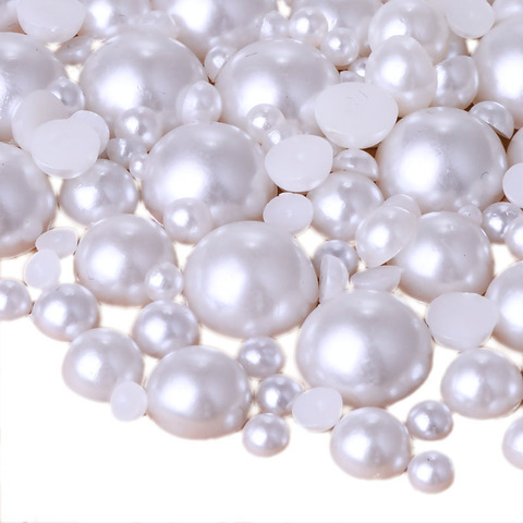 Perles semi-rondes blanches mélange | Tailles variées 2mm 3mm 4mm 5mm 6mm 8mm 10mm à 25mm, toutes tailles pour nail art perles d'imitation ABS ► Photo 1/5