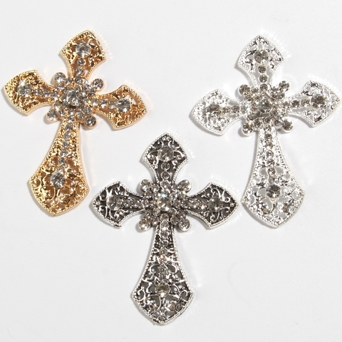 Grandes croix en cristal en alliage de métal, 5.5x7.1CM, embellissement, excellente qualité, magnifiques bijoux à strass croisés, 2 pièces ► Photo 1/5