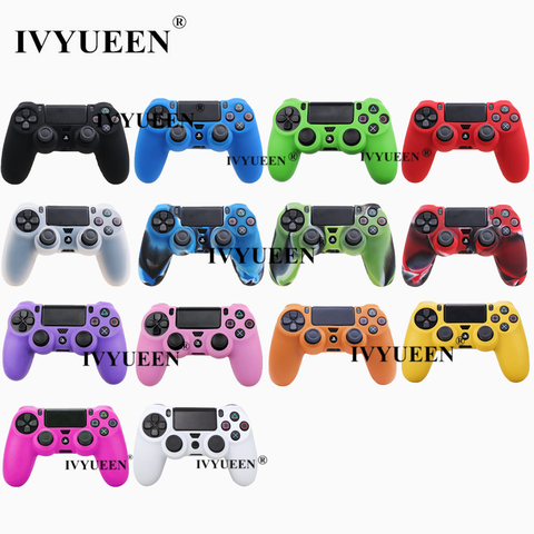 IVYUEEN étui en caoutchouc Silicone souple pour Sony PlayStation Dualshock 4 PS4 DS4 Pro mince contrôleur peau couverture + 2 poignées de pouce casquettes ► Photo 1/6