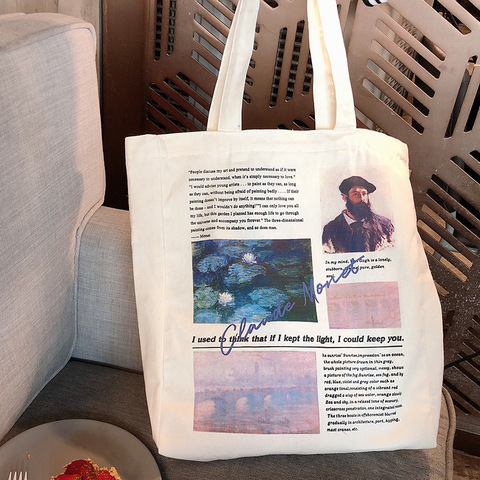 Sac en toile Van Gogh Monet pour femmes, fourre-tout à fermeture éclair, sacs à main à bandoulière écologique, sacs de Shopping pour filles ► Photo 1/6