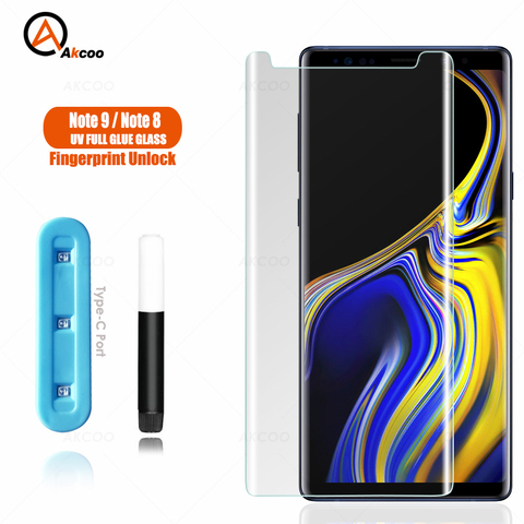 Akcoo Note 8 protecteur d'écran UV pleine colle verre trempé pour Samsung Galaxy Note 9 protecteur d'écran bord à bord ► Photo 1/6