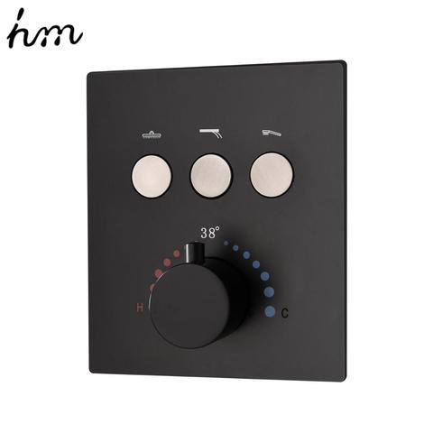 Hm interrupteur de douche encastré, bouton tactile, laiton noir, thermostatique, robinet de douche à eau à 3 voies ► Photo 1/6