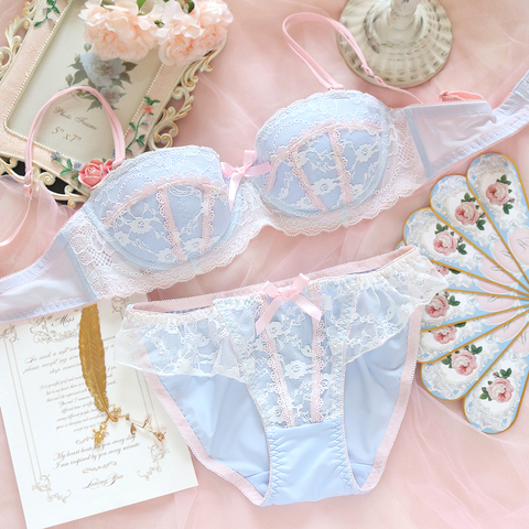 Sous-vêtements lingerie en dentelle douce et mignonne avec des slips ensemble fille coeur anneau en acier frais rassemblé mince soutien-gorge ensemble grande taille bralette ► Photo 1/6