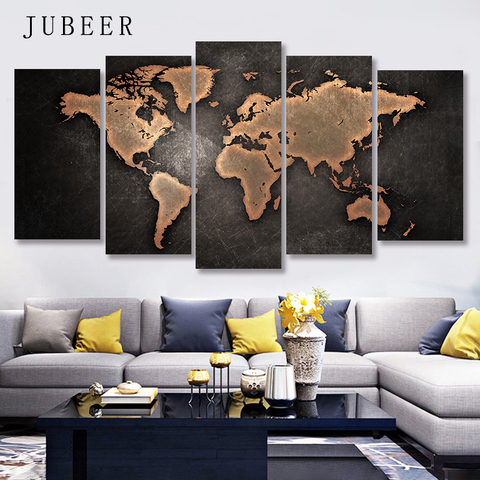 5 pièces rétro carte du monde décoration photos toile abstraite pour salon mur Art affiche peinture sur le mur pas de cadre ► Photo 1/6