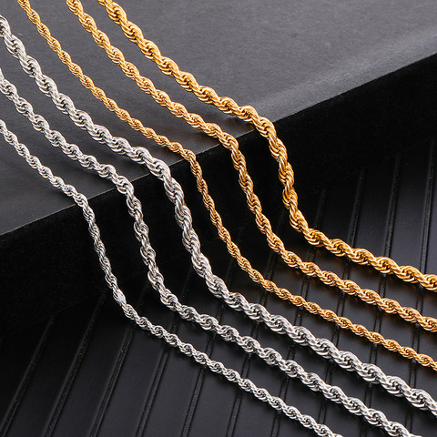 3MM 4MM 5MM corde chaînes en acier inoxydable colliers bricolage pendentifs collier Hip Hop bijoux 46/51/56/61/66/76CM en gros ► Photo 1/6