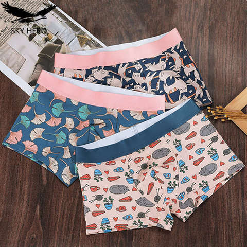 4 pièces/lot boxeurs pour hommes avec impression culotte sous-vêtements coton sous-vêtements couleurs Shorts mâle pour homme marque pochette tronc dessin animé ► Photo 1/6