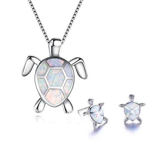 FDLK classique mignon tortue de mer collier boucles d'oreilles ensemble de bijoux à la mode Animal feu opale boucle d'oreille pour fille femmes meilleur cadeau ► Photo 1/6