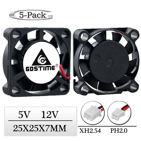 Gdstime – Mini ventilateur de refroidissement 5V 12V, 25mm x 25mm x 7mm, 5 pièces, connecteur, petit ventilateur de refroidissement Audio Axial, 25x7mm, 2cm ► Photo 1/1
