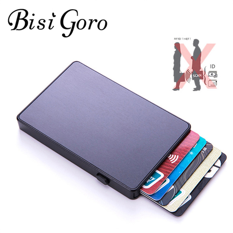 BISI GORO Anti-vol en aluminium simple boîte portefeuille intelligent mince RFID mode embrayage Pop-up bouton poussoir porte-carte nouveau porte-cartes de visite ► Photo 1/6