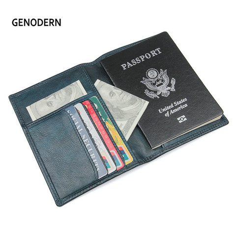 Génodern couverture de passeport en cuir véritable Rfid porte-passeport étui de voyage porte-carte de crédit en cuir de vache ► Photo 1/6