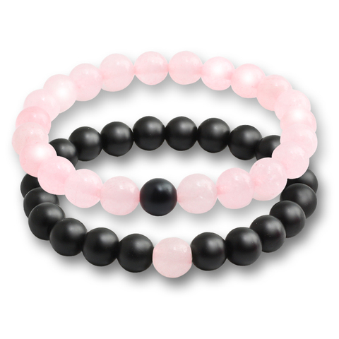 Bracelet en pierre naturelle pour hommes et femmes, 2 pièces, perles noires roses, Distance de Couple, Bracelets de brin, amoureux du Yoga, bijoux cadeaux ► Photo 1/6