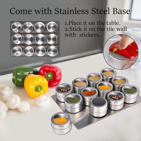 Pots à épices magnétiques avec support mural boîtes à épices en acier inoxydable contenants d'assaisonnement aux épices avec étiquette à épices KC0305 ► Photo 1/6
